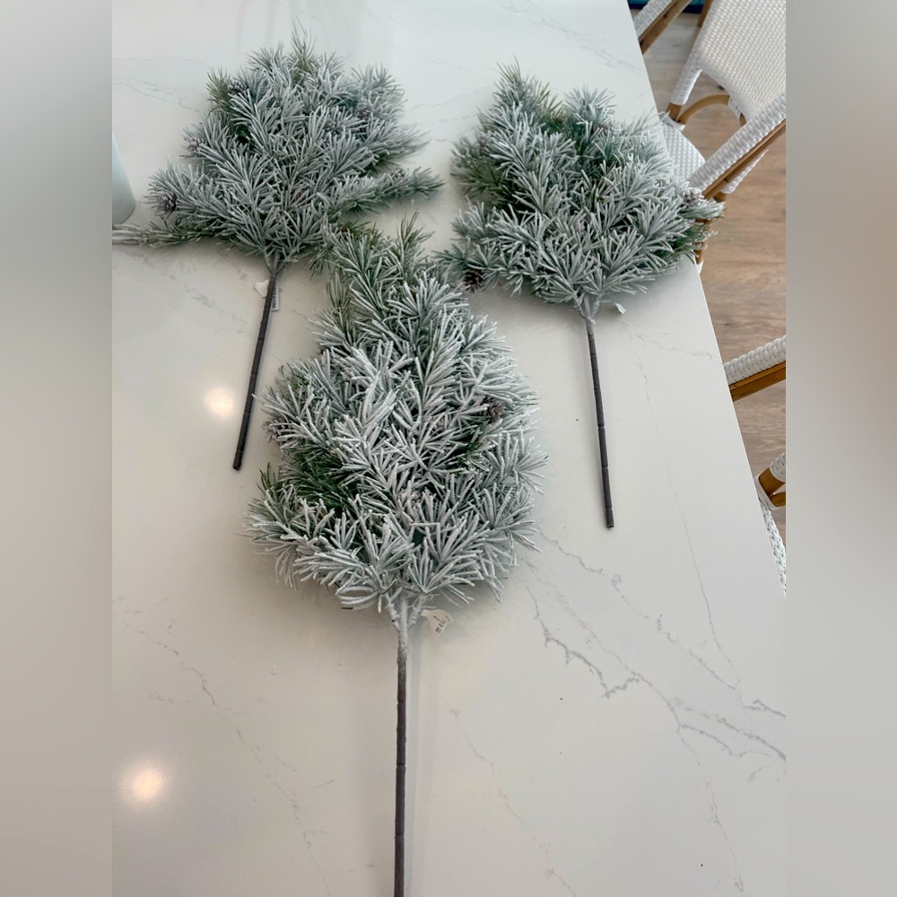 Christmas Snowy Bush 28” Stems, 3 Faux Fluffy Floral Stems